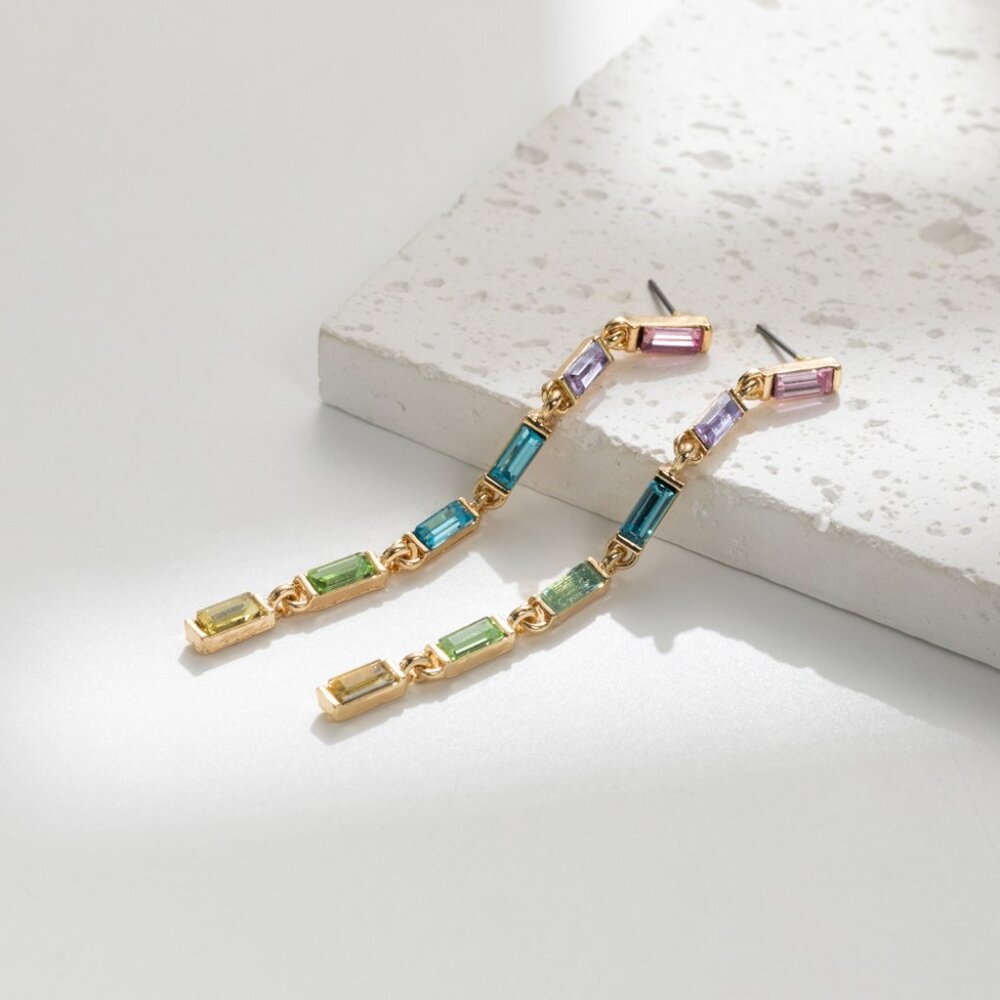 5/$25 Multi Color Crystal Long Drop Earrings - Picture 4 of 6